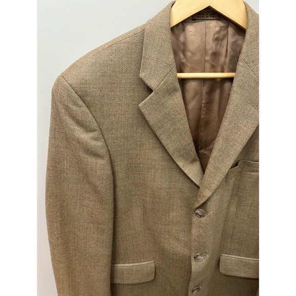 Stafford Wool Blazer Tweed Tan Herringbone Soft Sport Coat Jacket 40S - Picture 9 of 13